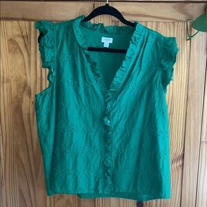 J. Crew Vibrant Green Eyelet Blouse